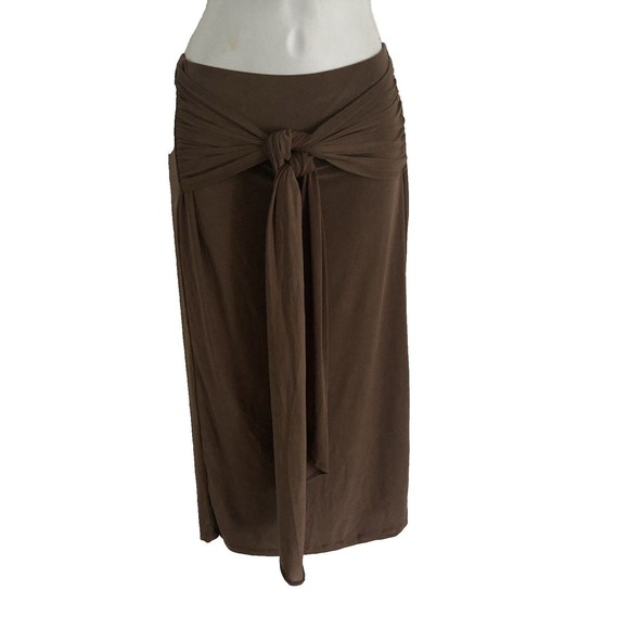 London Rose Women Straight Pencil Skirt Size L Brown Knit Elastic Waist Ties NWT - Picture 11 of 11